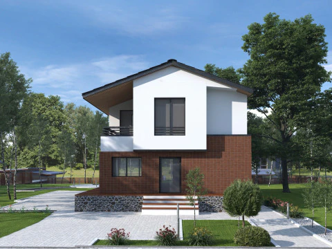 Высокодетализированная 3D-сцена современного дома с садовым ландшафтом 3D Модель