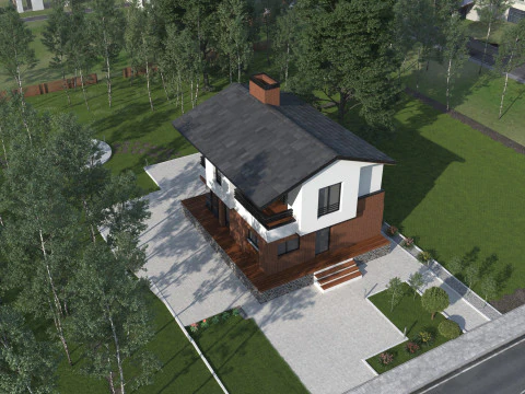 Высокодетализированная 3D-сцена современного дома с садовым ландшафтом 3D Модель