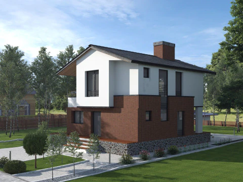 Высокодетализированная 3D-сцена современного дома с садовым ландшафтом 3D Модель