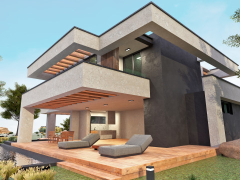 Modern Cozy House with Pool and Parking 3D 模型