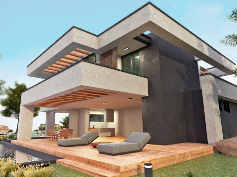 Casa moderna e aconchegante com piscina e estacionamento Modelo 3D