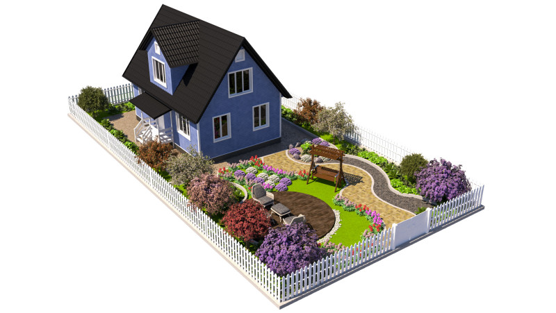 Charming Suburban House with Landscaped Garden Modello 3D .c4d .max .obj .3ds .fbx .stl .blend