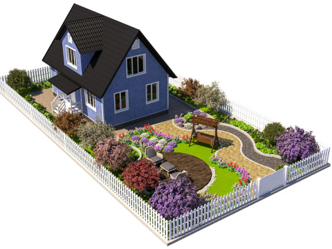 Charming Suburban House with Landscaped Garden 3D 模型