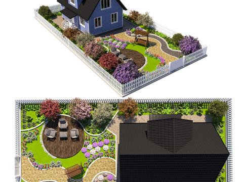 Charming Suburban House with Landscaped Garden Modello 3D