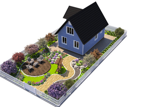 Charming Suburban House with Landscaped Garden Modello 3D