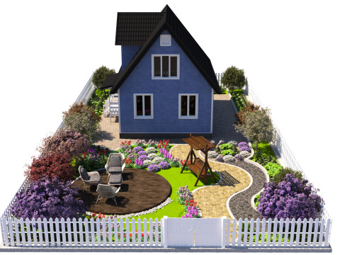 Charming Suburban House with Landscaped Garden Modello 3D