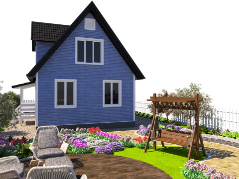 Charming Suburban House with Landscaped Garden Modello 3D
