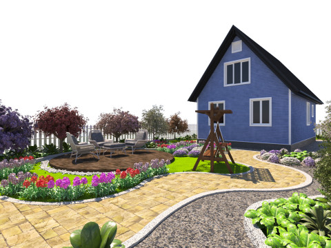 Charming Suburban House with Landscaped Garden Modello 3D