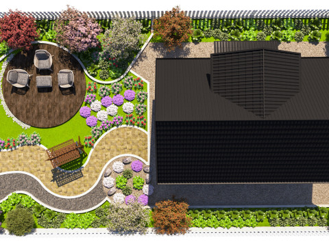 Charming Suburban House with Landscaped Garden Modello 3D
