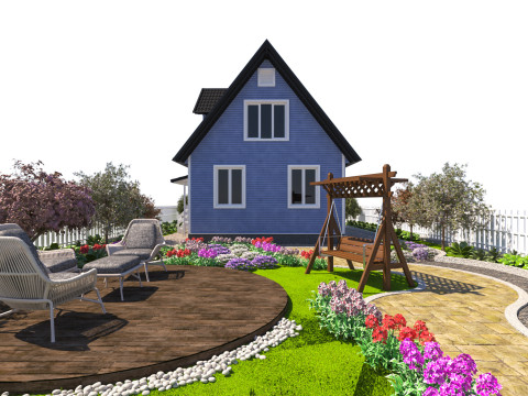 Charming Suburban House with Landscaped Garden Modello 3D