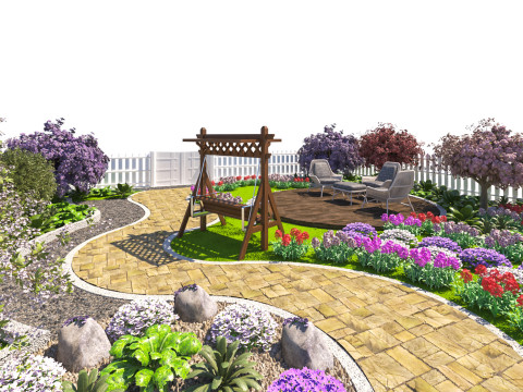 Charming Suburban House with Landscaped Garden Modello 3D