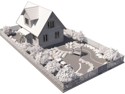 Charming Suburban House with Landscaped Garden Modello 3D