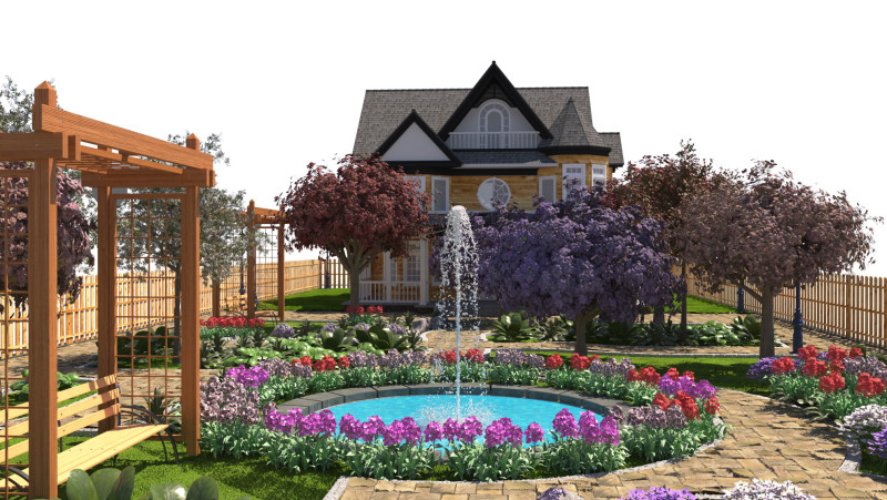 Grand Victorian House Elaborate Garden Landscape 3D Модель .c4d .max .obj .3ds .fbx .stl .blend