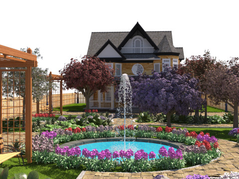 Grand Victorian House Elaborate Garden Landscape 3D Model
