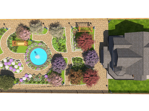 Grand Victorian House Elaborate Garden Landscape 3D Модель