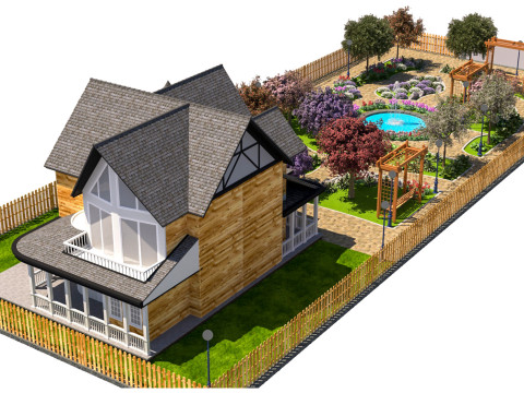 Grand Victorian House Elaborate Garden Landscape 3D Модель