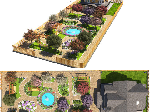 Grand Victorian House Elaborate Garden Landscape 3D Модель