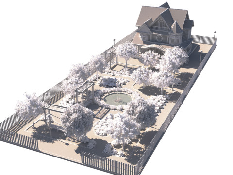 Grand Victorian House Elaborate Garden Landscape 3D Модель