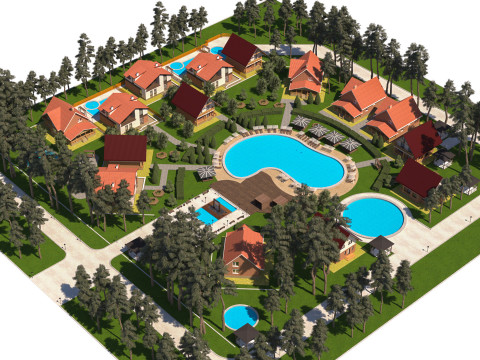 Luxurious Forest Resort Village - High-Detail Model 3D
