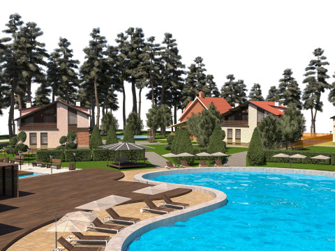 Luxurious Forest Resort Village - High-Detail Modelo 3D