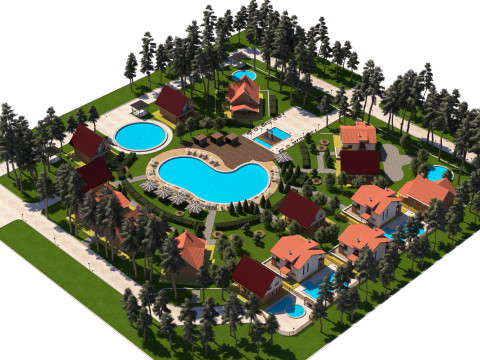 Luxurious Forest Resort Village - High-Detail Modelo 3D