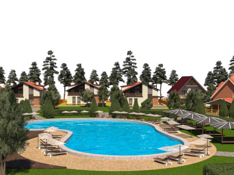 Luxurious Forest Resort Village - High-Detail Modelo 3D
