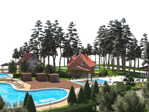Luxurious Forest Resort Village - High-Detail Modelo 3D