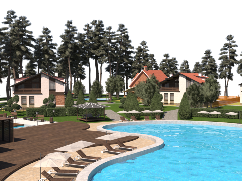 Luxurious Forest Resort Village - High-Detail Modelo 3D
