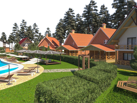 Luxurious Forest Resort Village - High-Detail Modelo 3D