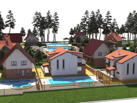 Luxurious Forest Resort Village - High-Detail Modelo 3D