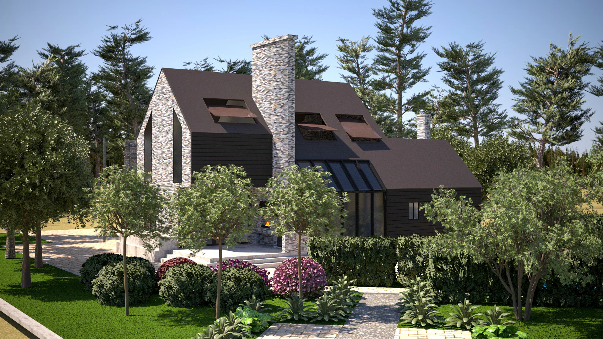 Modern Stone Wood Luxury Villa with Pool full 3d scene 3D Model .c4d .max .obj .3ds .fbx .stl .blend 