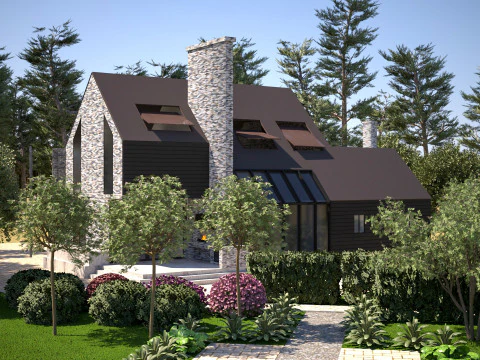 Modern Stone Wood Luxury Villa with Pool full 3d scene 3D Model