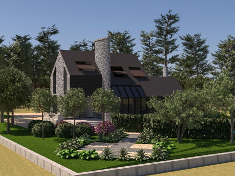 Modern Stone Wood Luxury Villa with Pool full 3d scene Model 3D