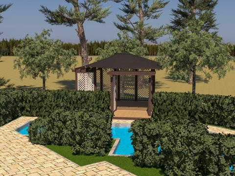 Modern Stone Wood Luxury Villa with Pool full 3d scene Model 3D