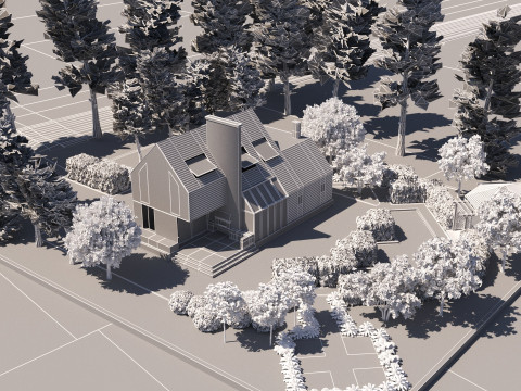 Modern Stone Wood Luxury Villa with Pool full 3d scene Model 3D