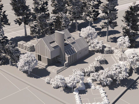 Modern Stone Wood Luxury Villa with Pool full 3d scene 3D Model