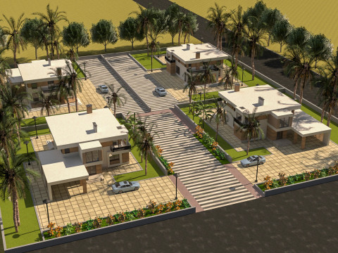 Game-Ready Modern Tropical Housing Development Scene Model 3D