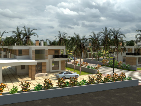 Game-Ready Modern Tropical Housing Development Scene Model 3D