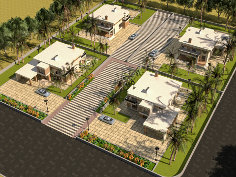 Game-Ready Modern Tropical Housing Development Scene Model 3D