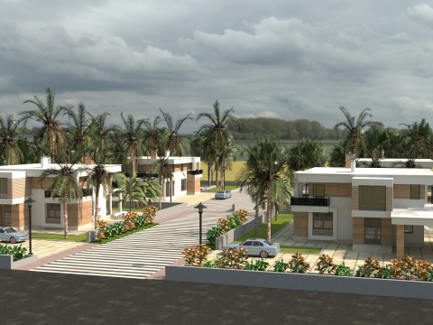 Game-Ready Modern Tropical Housing Development Scene Model 3D