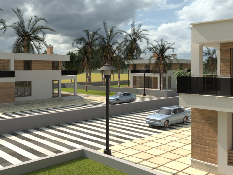Game-Ready Modern Tropical Housing Development Scene Model 3D