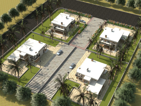 Game-Ready Modern Tropical Housing Development Scene Model 3D