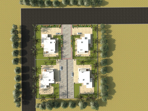 Game-Ready Modern Tropical Housing Development Scene Model 3D