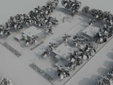 Game-Ready Modern Tropical Housing Development Scene Model 3D