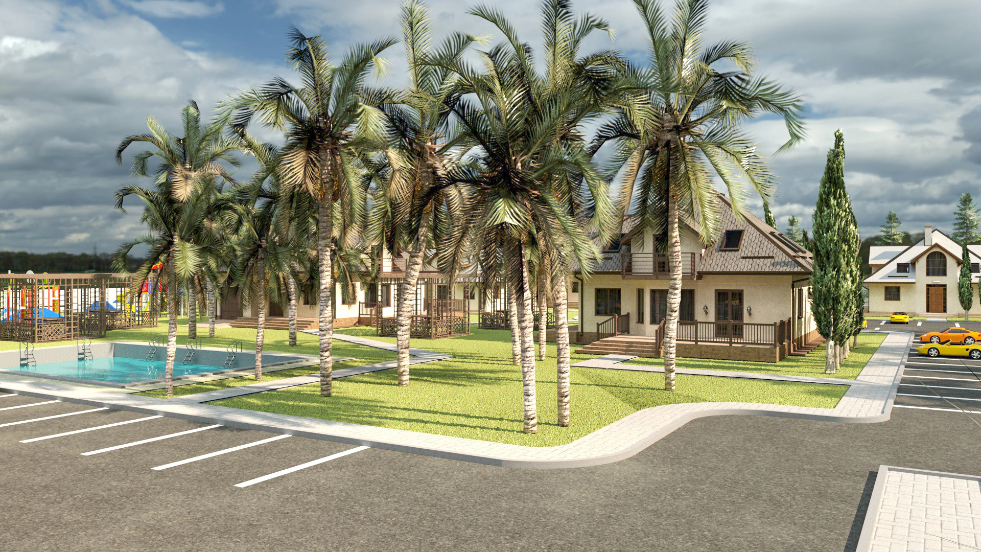 Tropical Villa Complex 3D Scene 3D Model .c4d .max .obj .3ds .fbx .stl .blend
