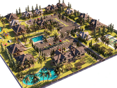 Tropical Villa Complex 3D Scene 3D Model