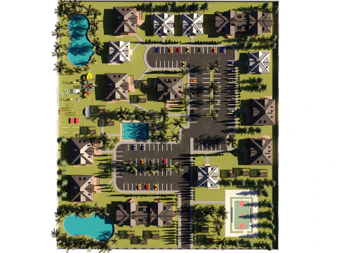 Tropical Villa Complex 3D Scene 3D Model