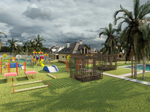 Tropical Villa Complex 3D Scene 3D Model