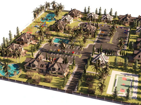 Tropical Villa Complex 3D Scene 3D Model