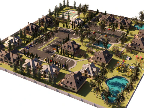 Tropical Villa Complex 3D Scene 3D Model